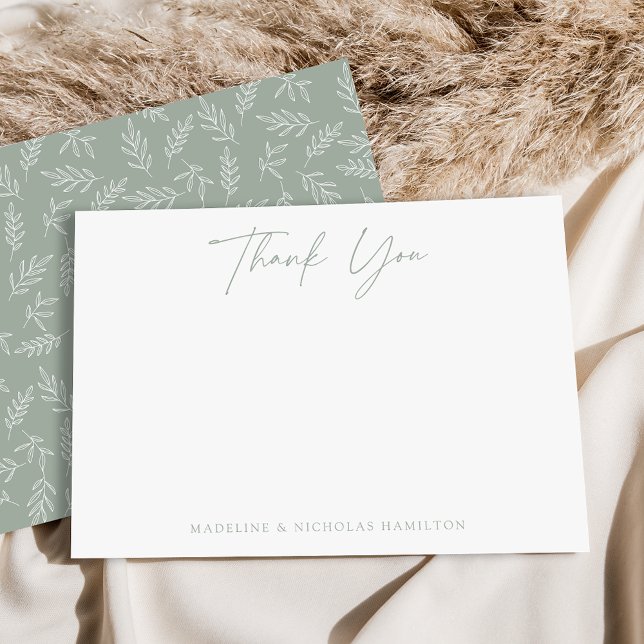 Modern Minimalist Sage Green Botanical Thank You Note Card (Creator Uploaded)