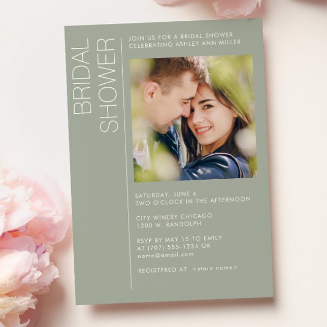 Modern Minimalist Sage Green Bridal Shower Photo Invitation (Creator Uploaded)