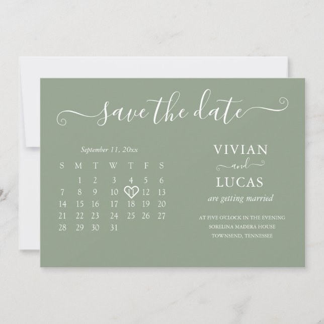 Modern Minimalist Sage Green Calendar Budget Invitation (Front)