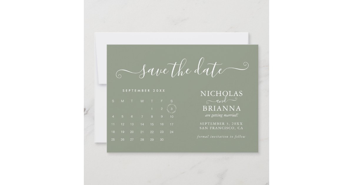 Modern Minimalist Sage Green Calendar Budget Save The Date | Zazzle.com