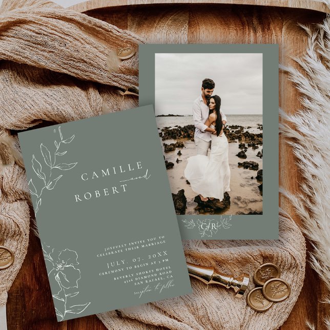 Modern Minimalist Sage Green Calligraphy Wedding Invitation (Creator Uploaded)