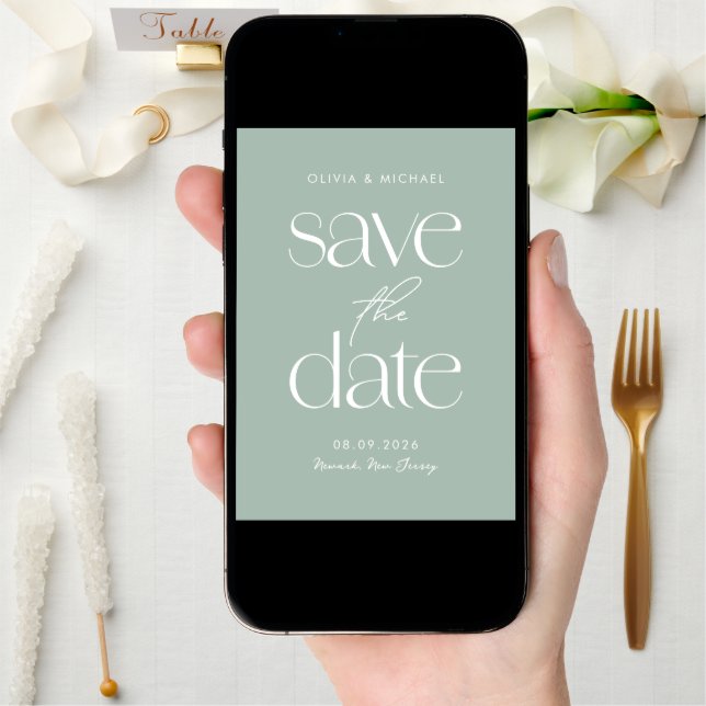 Modern Minimalist Sage Green Chic Wedding Save The Date (Front Digital)