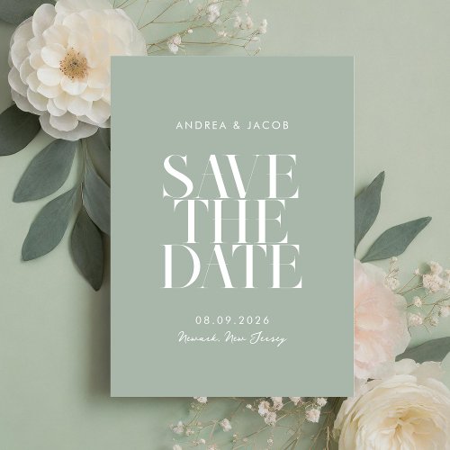 Modern Minimalist Sage Green Chic Wedding Save The Date