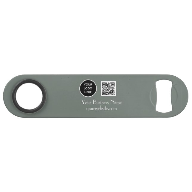 Modern Minimalist Sage Green Custom logo QR Code Bar Key (Front (Horizontal))