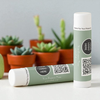 Modern Minimalist Sage Green Custom logo QR Code Lip Balm