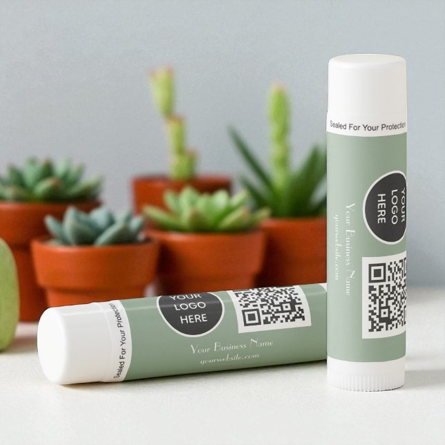 Modern Minimalist Sage Green Custom logo QR Code Lip Balm (Creator Uploaded)
