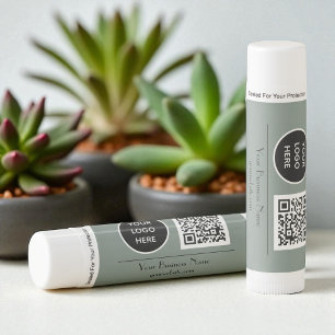Modern Minimalist Sage Green Custom logo QR Code Lip Balm