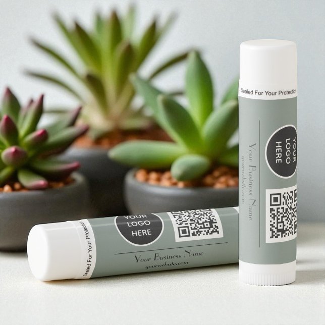 Modern Minimalist Sage Green Custom logo QR Code Lip Balm (Creator Uploaded)