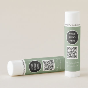 Modern Minimalist Sage Green Custom logo QR Code Lip Balm