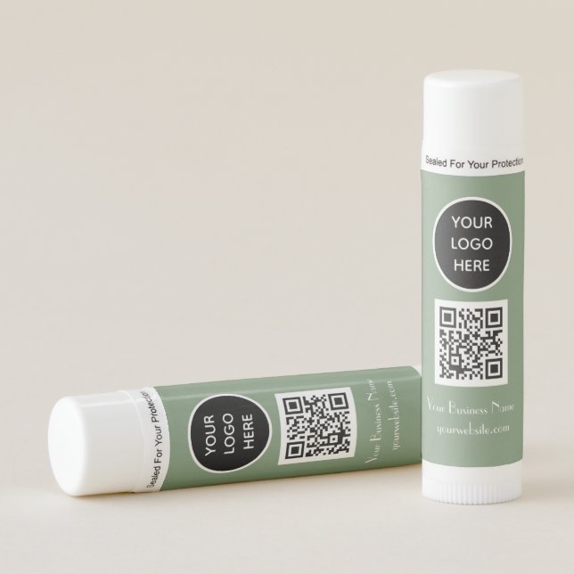 Modern Minimalist Sage Green Custom logo QR Code Lip Balm (Front)