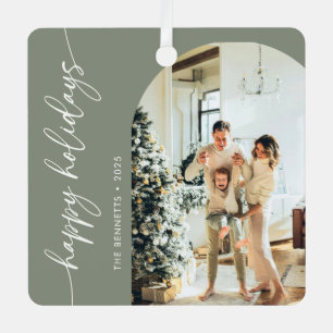 Modern Minimalist Sage Green Family Photo Ornament