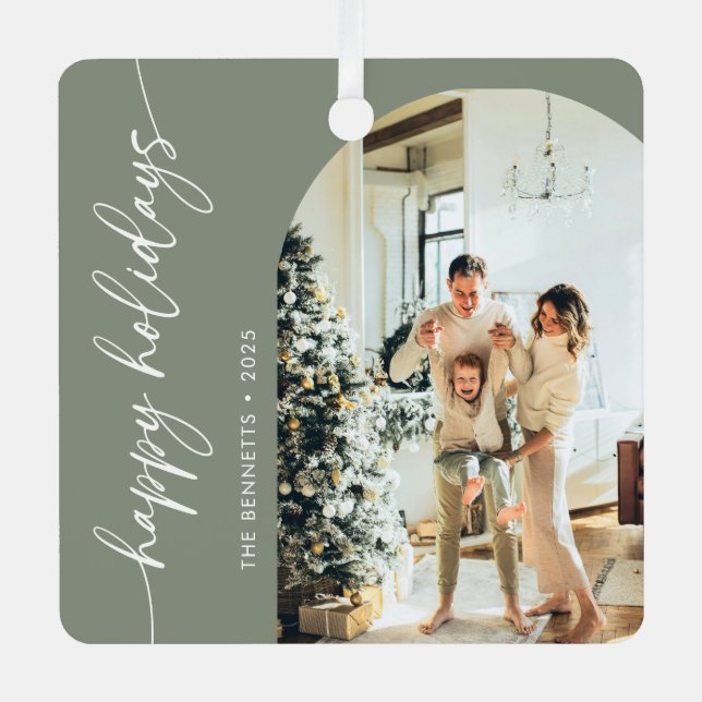 Modern Minimalist Sage Green Family Photo Ornament (Front)
