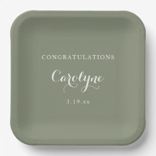 Modern Minimalist Sage Green Graduation Paper Plates