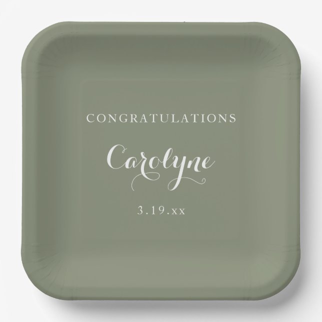 Modern Minimalist Sage Green Graduation Paper Plates (Front)