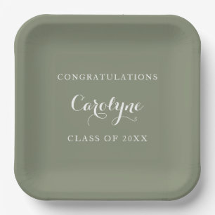 Modern Minimalist Sage Green Graduation Paper Plates