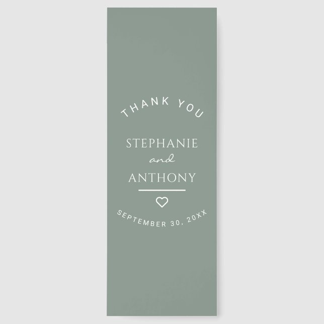 Modern Minimalist Sage Green Heart Wedding  Bookmarks (Front)