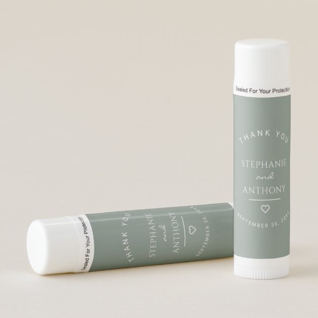 Modern Minimalist Sage Green Heart Wedding  Lip Balm (Front)