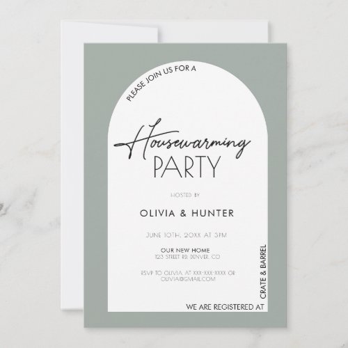 Modern Minimalist Sage Green Housewarming  Invitation