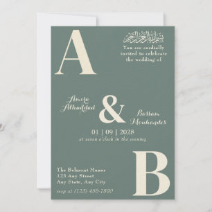 Modern Minimalist Sage Green Islamic Wedding Invitation