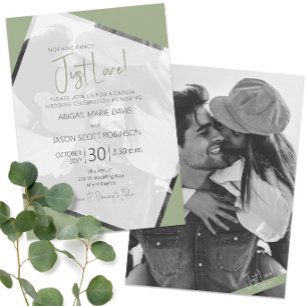📸💚Modern Minimalist Sage Green Just Love Wedding Invitation