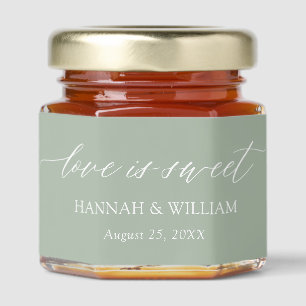 Modern Minimalist Sage Green Love is sweet Wedding Honey Jar Favors