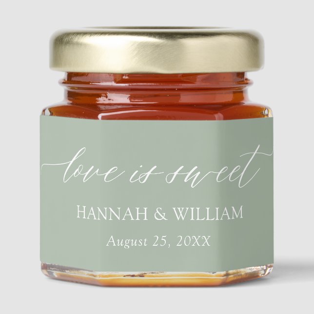 Modern Minimalist Sage Green Love is sweet Wedding Honey Jar Favors (Front)