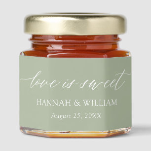 Modern Minimalist Sage Green Love is sweet Wedding Honey Jar Favors