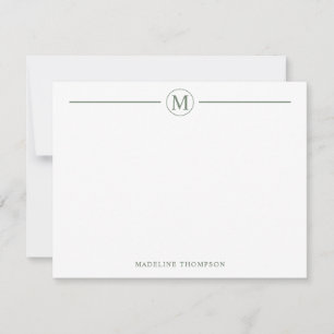 Modern Minimalist Sage Green Monogram Line Circle Note Card
