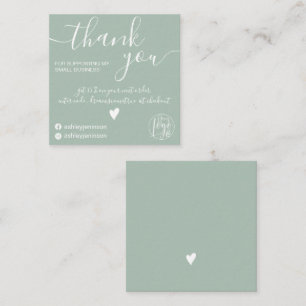 Modern minimalist sage green order thank you square business card