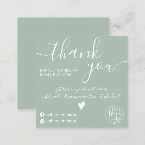 Modern minimalist sage green order thank you square business card