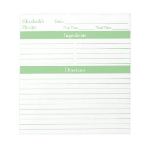 Modern Minimalist Sage Green Personalized Recipes Notepad