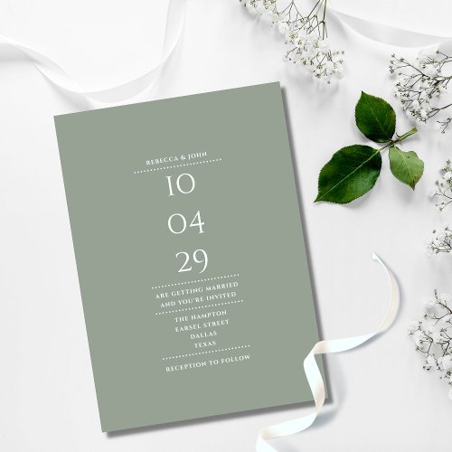 Modern Minimalist Sage Green Photo Wedding Date Invitation