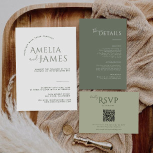 Modern Minimalist sage green photo Wedding Invitation
