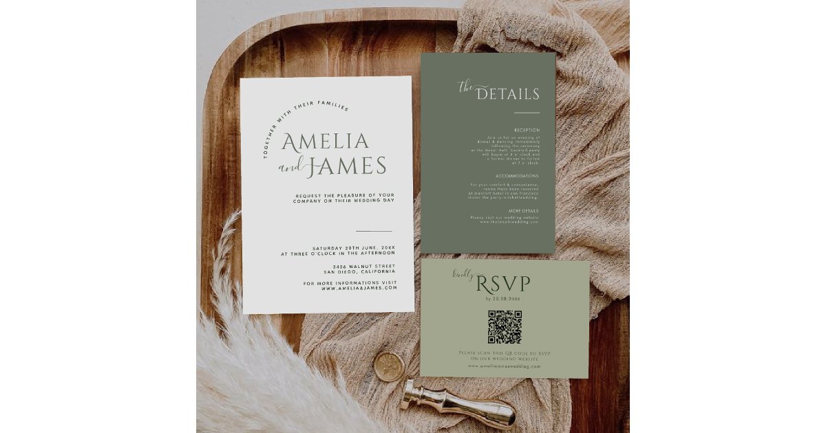 Modern Minimalist sage green photo Wedding Invitation | Zazzle