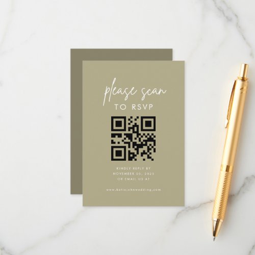 Modern Minimalist Sage Green Please Scan RSVP Enclosure Card