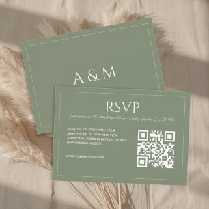 Modern minimalist sage green QR code wedding  RSVP Card