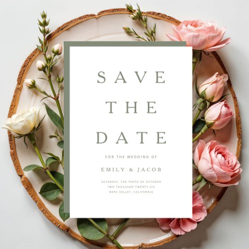 Modern Minimalist Sage Green Save The Date