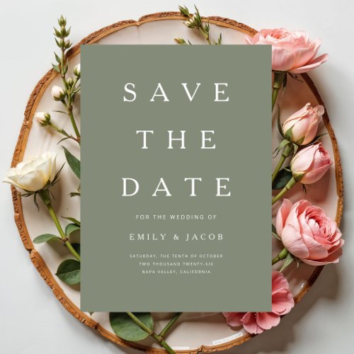 Modern Minimalist Sage Green Save The Date