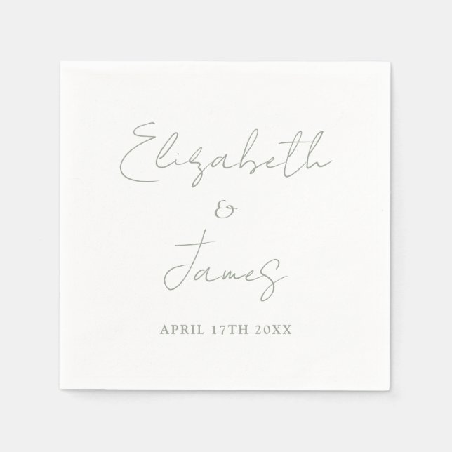 Modern Minimalist Sage Green Script Wedding Napkins (Front)