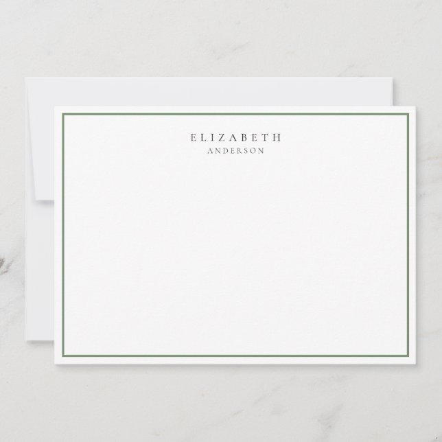 Modern Minimalist Sage Green Single Border     Note Card (Front)