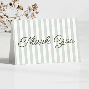 Modern Minimalist Sage Green Stripes Wedding Letterpress Thank You Card