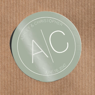 Modern Minimalist Sage Green Wedding Classic Round Sticker