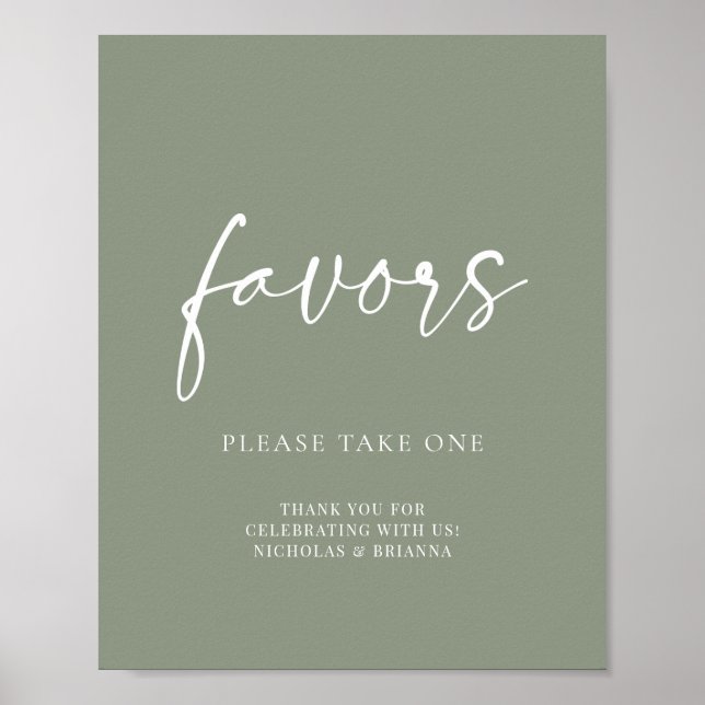 Modern Minimalist Sage Green Wedding Favors Poster (Front)