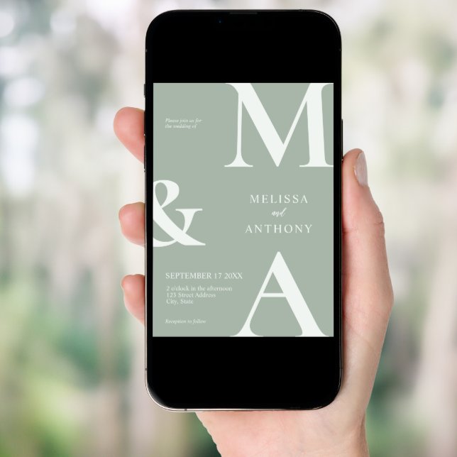 Modern Minimalist Sage Green Wedding Invitation (Front Digital)