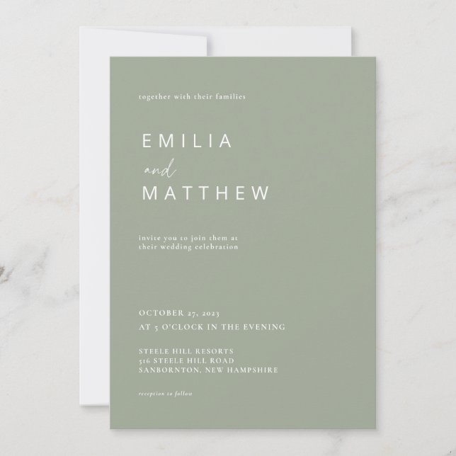 Modern Minimalist Sage Green Wedding Invitation (Front)