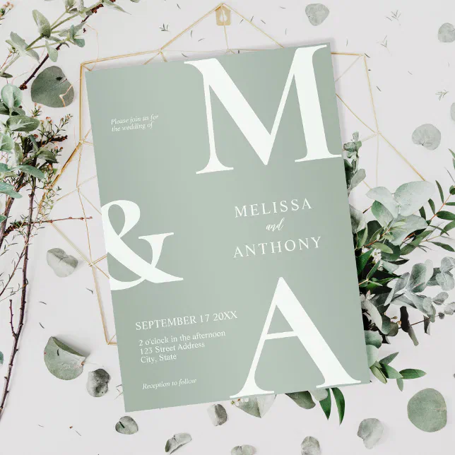 Modern Minimalist Sage Green Wedding Invitation | Zazzle