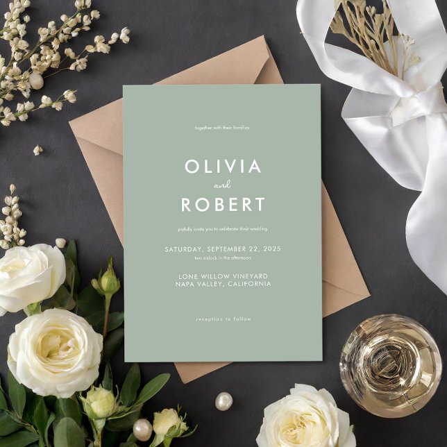 Modern Minimalist Sage Green Wedding Invitation (Creator Uploaded)