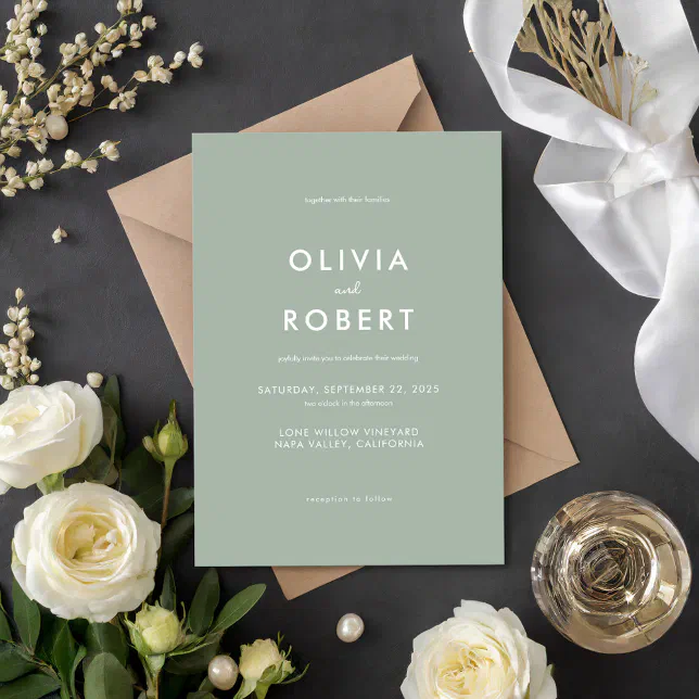 Modern Minimalist Sage Green Wedding Invitation | Zazzle