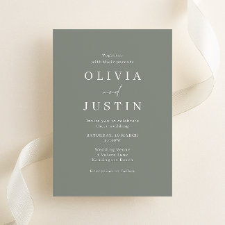 Modern Minimalist Sage Green Wedding Invitation