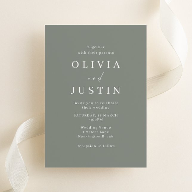 Modern Minimalist Sage Green Wedding Invitation (Creator Uploaded)